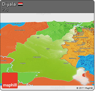 Physical Panoramic Map of Diyala, political outside