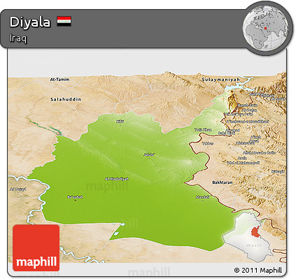 Physical Panoramic Map of Diyala, satellite outside