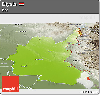 Physical Panoramic Map of Diyala, semi-desaturated