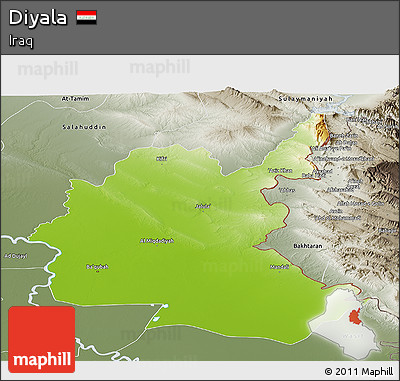 Physical Panoramic Map of Diyala, semi-desaturated