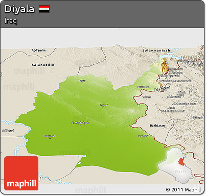 Physical Panoramic Map of Diyala, shaded relief outside