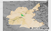 Satellite Panoramic Map of Diyala, darken, desaturated