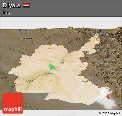 Satellite Panoramic Map of Diyala, darken