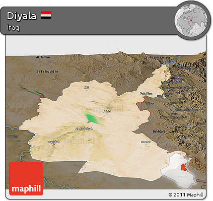 Satellite Panoramic Map of Diyala, darken