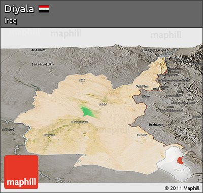 Satellite Panoramic Map of Diyala, darken, semi-desaturated