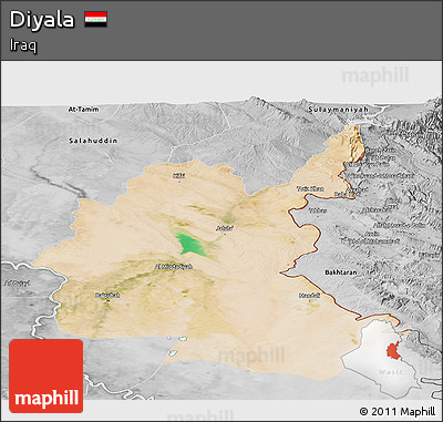 Satellite Panoramic Map of Diyala, desaturated