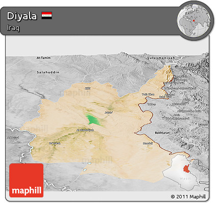 Satellite Panoramic Map of Diyala, desaturated