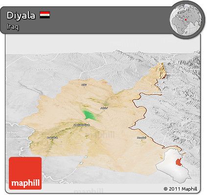 Satellite Panoramic Map of Diyala, lighten, desaturated