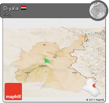 Satellite Panoramic Map of Diyala, lighten