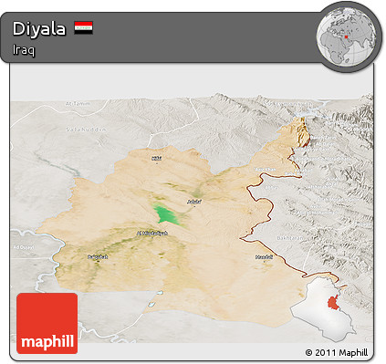 Satellite Panoramic Map of Diyala, lighten, semi-desaturated