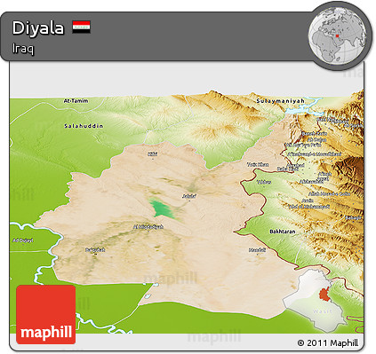 Satellite Panoramic Map of Diyala, physical outside