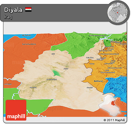 Satellite Panoramic Map of Diyala, political outside