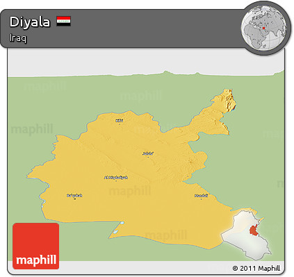Savanna Style Panoramic Map of Diyala, single color outside