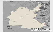 Shaded Relief Panoramic Map of Diyala, darken, desaturated