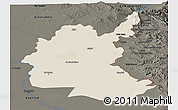 Shaded Relief Panoramic Map of Diyala, darken