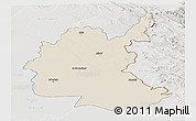 Shaded Relief Panoramic Map of Diyala, lighten, semi-desaturated