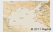 Shaded Relief Panoramic Map of Diyala, satellite outside