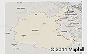 Shaded Relief Panoramic Map of Diyala, semi-desaturated