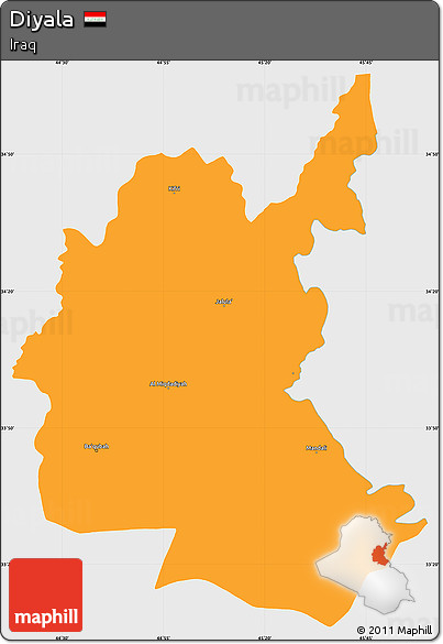 Political Simple Map of Diyala, single color outside