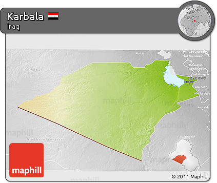 Physical 3D Map of Karbala, lighten, desaturated