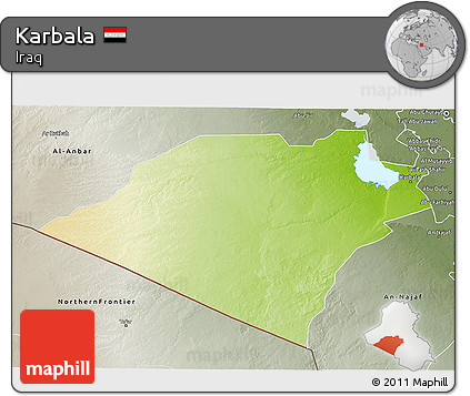 Physical 3D Map of Karbala, semi-desaturated
