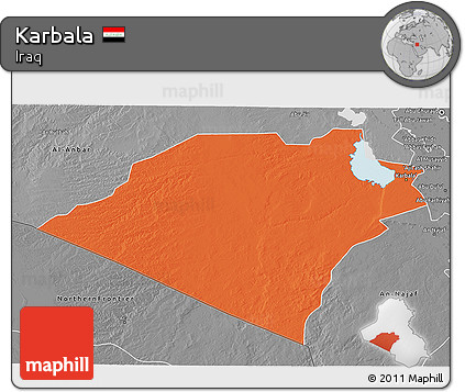 Political 3D Map of Karbala, desaturated