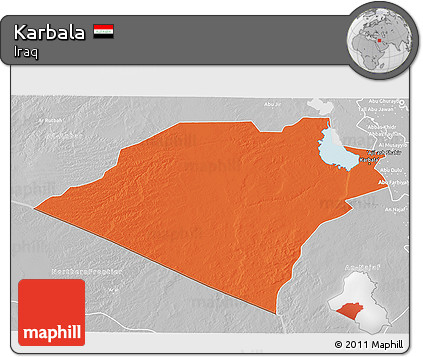 Political 3D Map of Karbala, lighten, desaturated