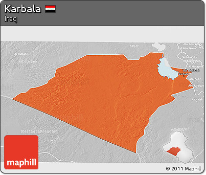 Political 3D Map of Karbala, lighten, desaturated