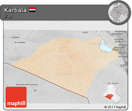 Satellite 3D Map of Karbala, desaturated
