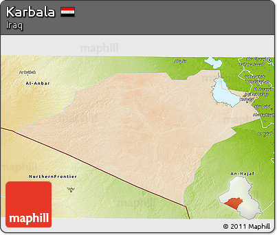 Satellite 3D Map of Karbala, physical outside
