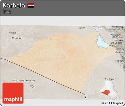 Satellite 3D Map of Karbala, semi-desaturated