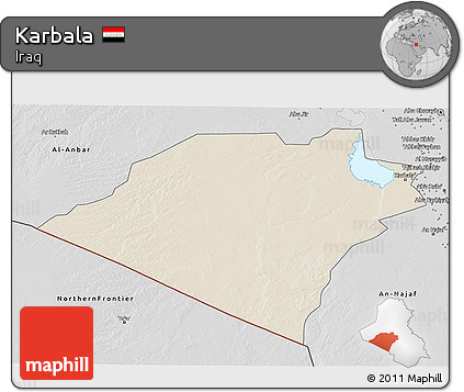 Shaded Relief 3D Map of Karbala, desaturated