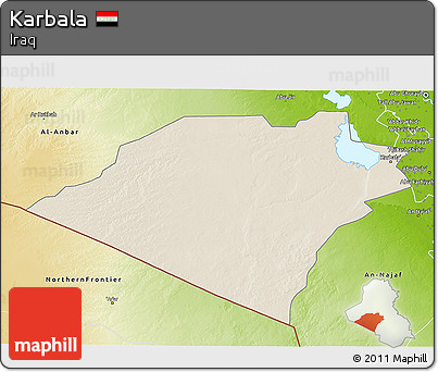 Shaded Relief 3D Map of Karbala, physical outside