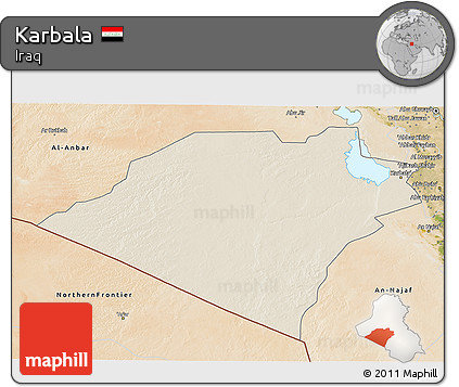 Shaded Relief 3D Map of Karbala, satellite outside