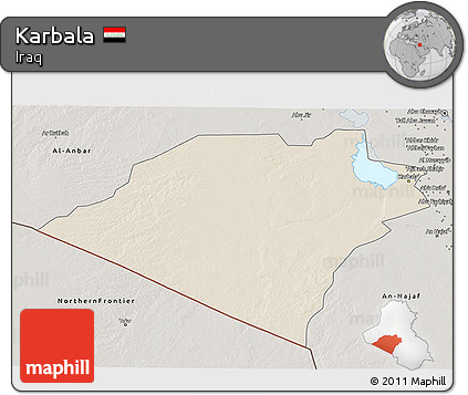 Shaded Relief 3D Map of Karbala, semi-desaturated