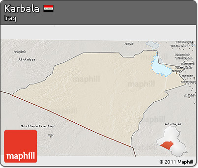 Shaded Relief 3D Map of Karbala, semi-desaturated