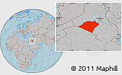 Gray Location Map of Karbala, hill shading