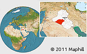 Satellite Location Map of Karbala, highlighted country, within the entire country