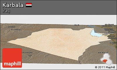 Satellite Panoramic Map of Karbala, darken