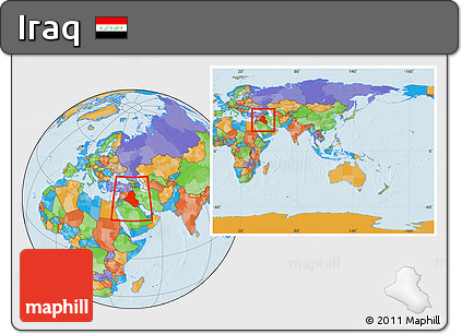 Political Location Map of Iraq, within the entire continent