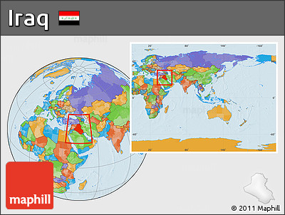 Political Location Map of Iraq, within the entire continent