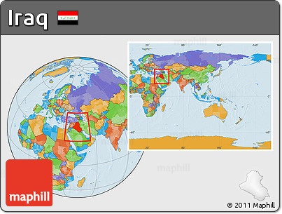 Political Location Map of Iraq, within the entire continent