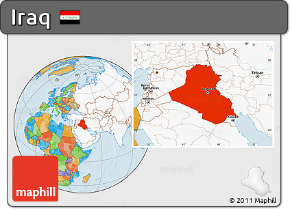 Political Location Map of Iraq, highlighted continent