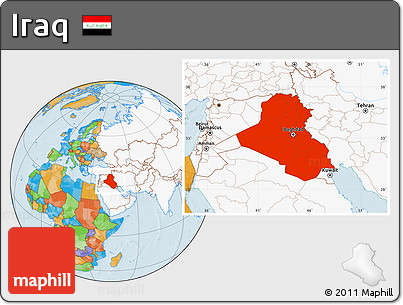 Political Location Map of Iraq, highlighted continent