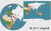 Satellite Location Map of Iraq, highlighted continent, within the entire continent