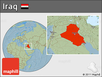 Savanna Style Location Map of Iraq, hill shading