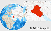 Shaded Relief Location Map of Iraq, highlighted continent