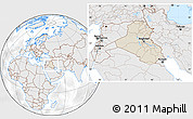 Shaded Relief Location Map of Iraq, lighten, desaturated