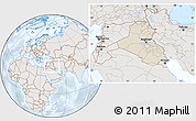 Shaded Relief Location Map of Iraq, lighten, semi-desaturated