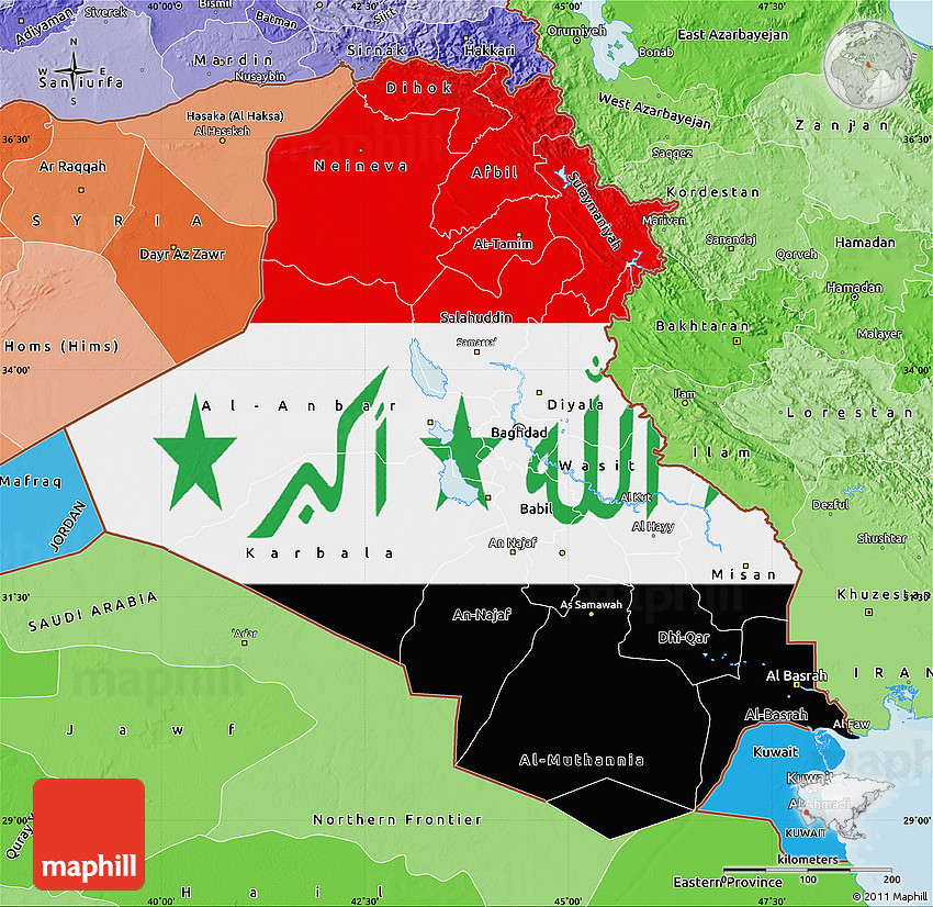 flag map of iraq political shades outside